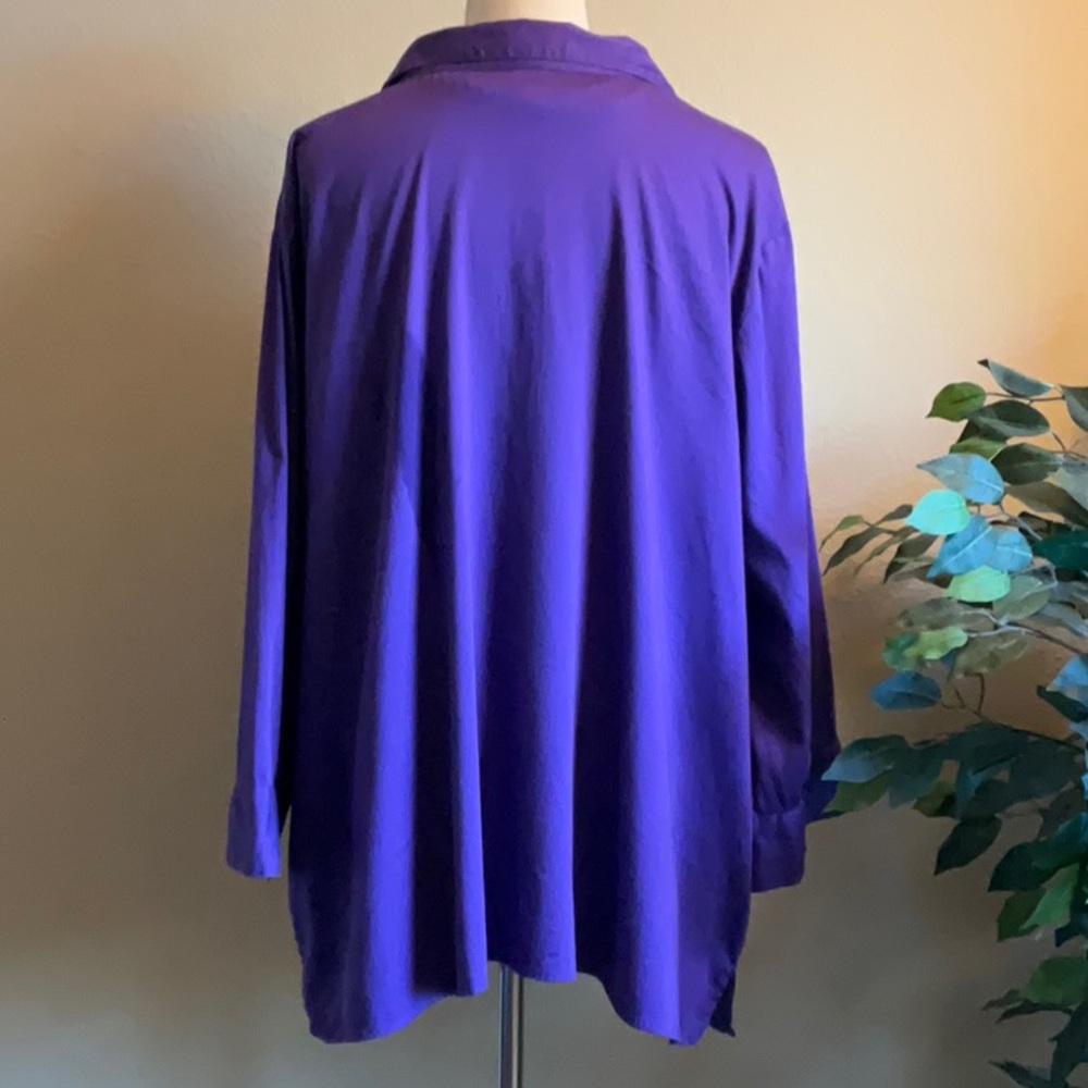 Deep Purple Long Sleeve Button Down Top, 3X - Picture 3 of 9